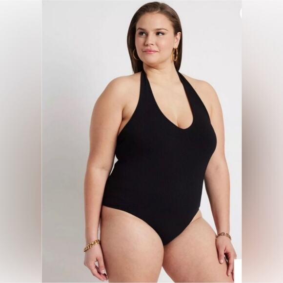 New size 22/24 Eloquii Black halter v-neck bodysuit - Picture 2 of 3